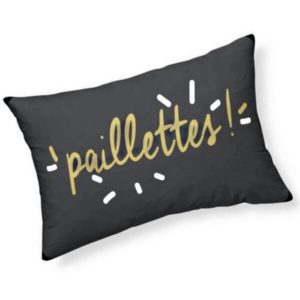 PAILLETTES – Coussin 30 x 50 cm Noir – Imprimé Or