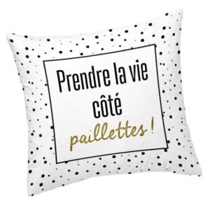 PETULA – Coussin 40 x 40 cm Blanc – Imprimé Noir Or