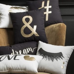 HASHTAG – Coussin 30 x 30 cm – Coton Noir – Imprimé Or