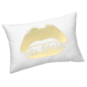 LIPS – Coussin Blanc Rectangle 25 x 30 – Motif Lèvres Or