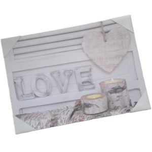 LOVE – Toile Motif Coeur & Bougies – Cadre en bois 30 x 40