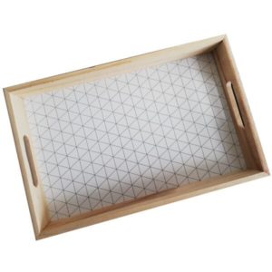 SLOW – Plateau Bois Hygge – Motif Graphique – Blanc Gris