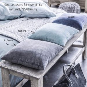 COBALT – Coussin 40×40 Bleu Uni – Coton Chambray Velours