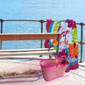 ALOHA – Serviette de Plage – Eponge Velours Imprimé Rose