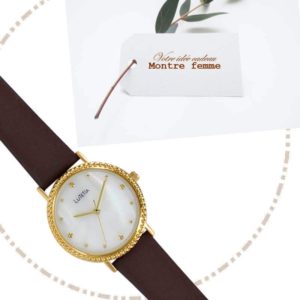 LAURA – Montre Femme – Boîtier Doré – Bracelet Marron