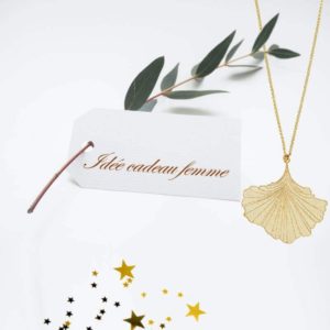 PAM – Collier Argent Doré – Pendentif Feuille Ginkgo