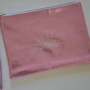 SHINE pochette plate, rose pastel glitter, à poignée amovible irisée de paillettes 26×19 cm